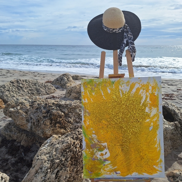 Acrylic Painting on Canvas Gold Abstract Sun - Picture 5 of 5